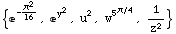 {^(-π^2/16), ^y^2, u^2, w^5^(π/4), 1/z^2}