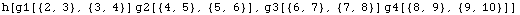 h[g1[{2, 3}, {3, 4}] g2[{4, 5}, {5, 6}], g3[{6, 7}, {7, 8}] g4[{8, 9}, {9, 10}]]