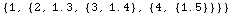 {1, {2, 1.3, {3, 1.4}, {4, {1.5}}}}