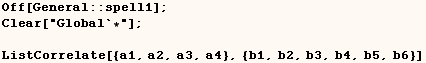 Off[General :: spell1] ;  Clear["Global`*"] ;     ListCorrelate[{a1, a2, a3, a4}, {b1, b2, b3, b4, b5, b6}] 