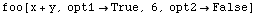 foo[x + y, opt1True, 6, opt2False]