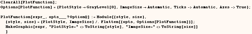 ClearAll[PlotFunction] ;    Options[PlotFunction] = {PlotStyleGrayLevel[0], ImageS ... ;PlotStyle="<>ToString[style], "ImageSize="<>ToString[size]] ] 