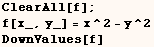 ClearAll[f] ;  f[x_, y_] = x^2 - y^2 <br /> DownValues[f] 