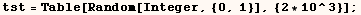 tst = Table[Random[Integer, {0, 1}], {2 * 10^3}] ;