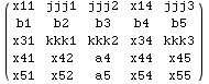 ( x11    jjj1   jjj2   x14    jjj3 )            b1     b2     b3     b4     b5 ...  x34    kkk3            x41    x42    a4     x44    x45            x51    x52    a5     x54    x55