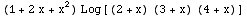 (1 + 2 x + x^2) Log[(2 + x) (3 + x) (4 + x)]