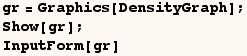 gr = Graphics[DensityGraph] ; Show[gr] ; InputForm[gr] 