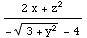 (2 x + z^2)/(-(3 + y^2)^(1/2) - 4)